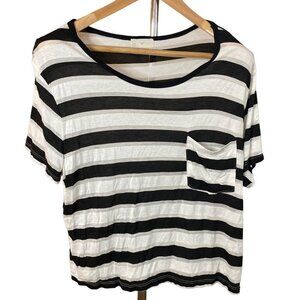 Stem Black White Horizontal Stripe Short Sleeve Cropped Burnout Top Sz M